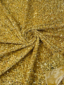 58/60" Velvet Sequins Stretch Fabric - Gold - Velvet Sequins 2 Way Stretch Sold By Yard