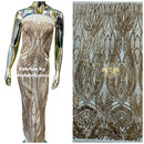 Long Wavy Line Design Sequins -  Gold - 4 Way Stretch Sequin Design on Mesh Fabric By Yard