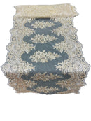21" Wide Floral Metallic Pattern Lace Table Runner - Gold - Metallic Table Runner Sold By Yard