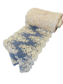 Floral Sequins Cluster Design - Gold - 14" Embroidered Floral Design Table Runner Sold By Yard