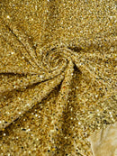 58/60" Velvet Sequins Stretch Fabric - Gold - Velvet Sequins 2 Way Stretch Sold By Yard