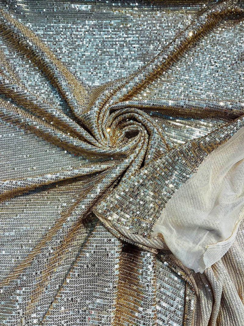 Mille Stripe Spandex Sequins - Gold - 4 Way Stretch Lace Spandex Mesh Sold By Yard