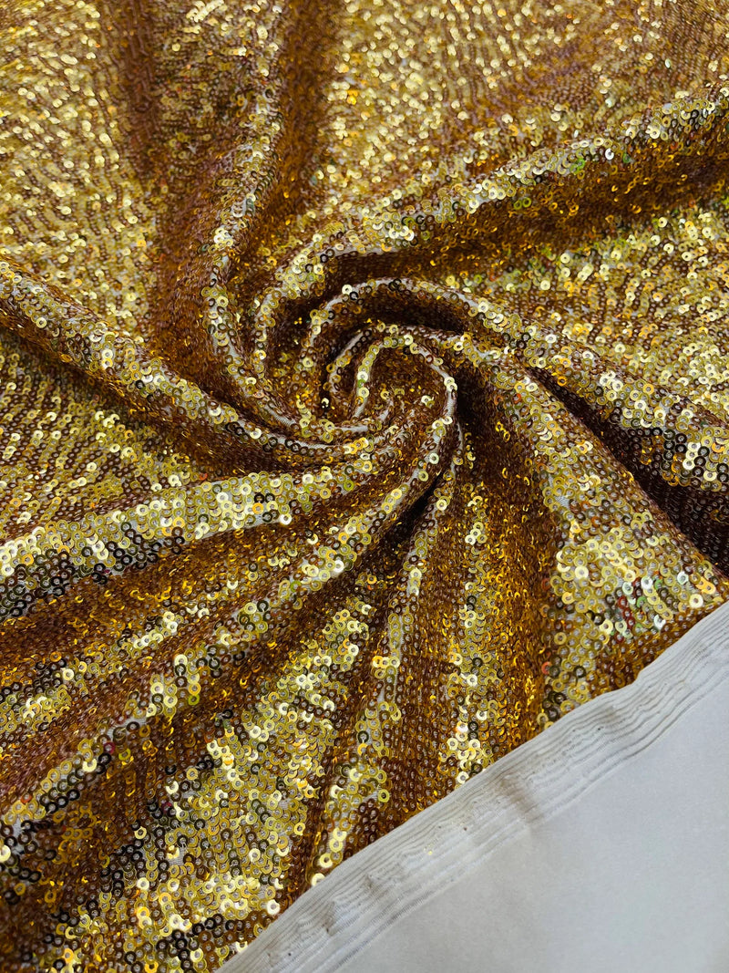 Milliskin Mini Glitz Sequins - Gold - 4 Way Stretch Milliskin Stretch Spandex Fabric Sold By Yard