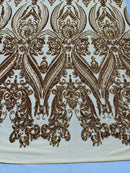 Big Damask Sequins - Gold - Damask Sequin Design on 4 Way Stretch Fabric By Yard