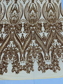 Big Damask Sequins - Gold - Damask Sequin Design on 4 Way Stretch Fabric By Yard