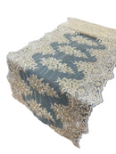 21" Wide Floral Metallic Pattern Lace Table Runner - Gold - Metallic Table Runner Sold By Yard