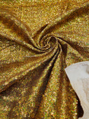 Milliskin Mini Glitz Sequins - Gold Holographic - 4 Way Stretch Milliskin Stretch Spandex Fabric Sold By Yard
