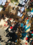 Circle Jumbo Paillette Sequins - Gold Iridescent - Big Circle Hanging Sequins Design Fabric By Yard