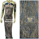 Long Wavy Line Design Sequins - Gold on Black - 4 Way Stretch Sequin Design on Mesh Fabric By Yard