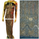 Floral Star Leaf Design - Gold on Black - 4 Way Stretch Sequin Floral Design on Mesh By Yard