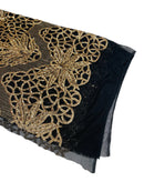 Floral Star Leaf Design - Gold on Black - 4 Way Stretch Sequin Floral Design on Mesh By Yard