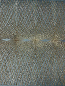 Diamond Geometric Sequins - Gold on Black - 2 Way Stretch Lace Geometric Fabric Sold By Yard