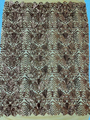 Geometric Design Fabric - Sequins Design Embroidered on a  4 Way Stretch Lace Mesh (Pick A Color)