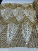 Fringe Sequins Design - Gold - Fringe Design Embroidered on a  4 Way Stretch Lace Mesh (Pick A Size)