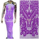 Big Damask Sequins - Grape - Damask Sequin Design on 4 Way Stretch Fabric By Yard