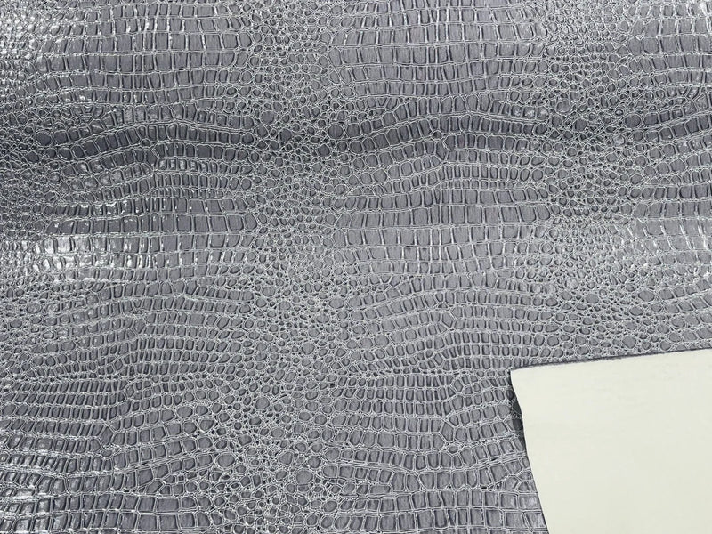 Faux Alligator Print Vinyl Fabric - Gray - Faux Animal Print Sold by The Yard