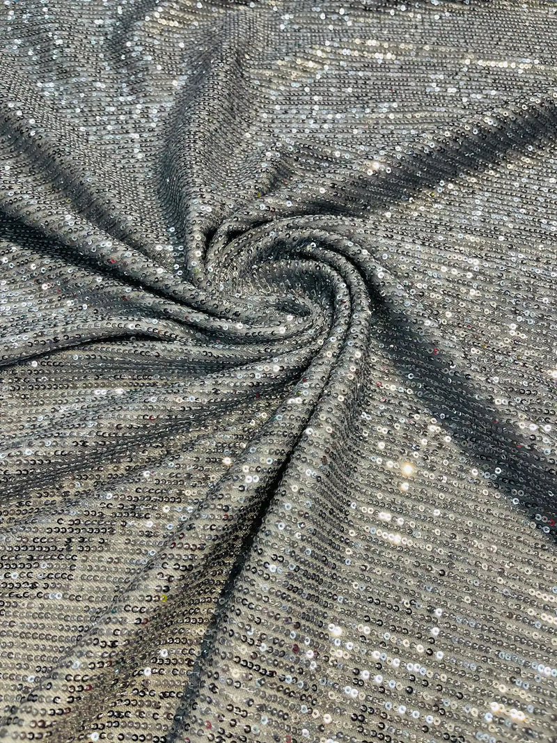 Mille Stripe Spandex Sequins - Gray - 4 Way Stretch Lace Spandex Mesh Sold By Yard