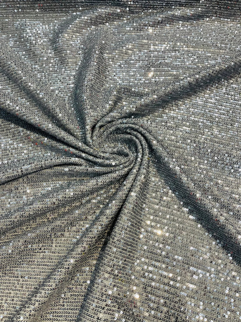 Mille Stripe Spandex Sequins - Gray - 4 Way Stretch Lace Spandex Mesh Sold By Yard