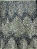 Fringe Sequins Fabric - Gray / Silver - Hanging Sequins 2 Way Stretch Fabric Sold By Yard