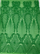 Triangle Pattern Sequins - Green - 4 Way Stretch Fabric Sequins Geometric Design  By Yard