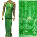 Floral Star Leaf Design - Green - 4 Way Stretch Sequin Floral Design on Mesh By Yard