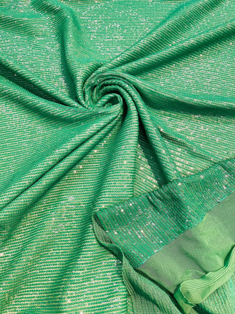 Mille Stripe Spandex Sequins - Green - 4 Way Stretch Lace Spandex Mesh Sold By Yard