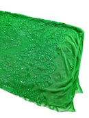 Floral Star Leaf Design - Green - 4 Way Stretch Sequin Floral Design on Mesh By Yard