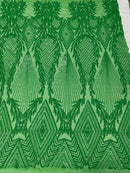 Triangle Pattern Sequins - Green - 4 Way Stretch Fabric Sequins Geometric Design  By Yard