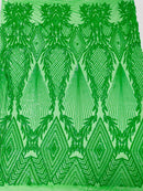 Triangle Pattern Sequins - Green - 4 Way Stretch Fabric Sequins Geometric Design  By Yard