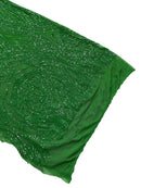 Long Wavy Line Design Sequins - Green Iridescent - 4 Way Stretch Sequin Design on Mesh Fabric By Yard