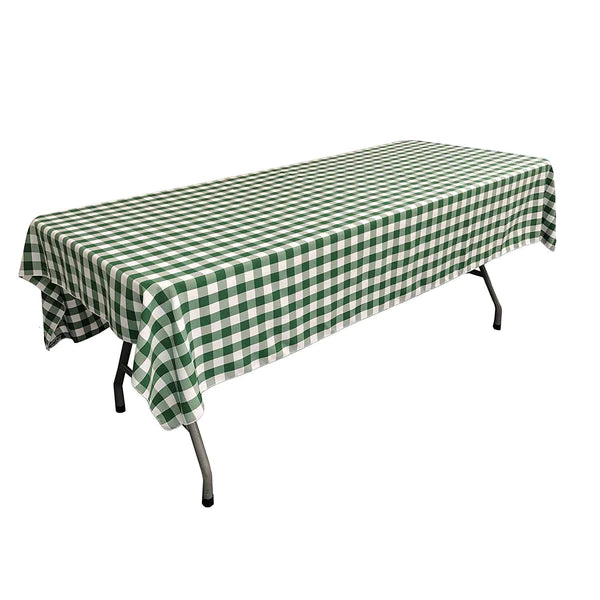 60" Checkered Tablecloth - Green / White - Linen Checkered Rectangular Tablecloth (Pick Size)