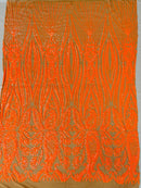Paisley Lines Sequin Fabric - Orange - 4 Way Stretch Fancy Fabric By The Yard