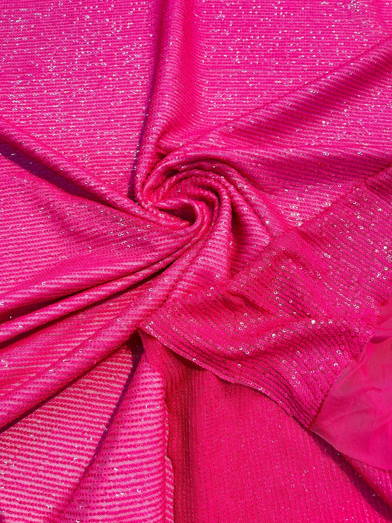 Mille Stripe Spandex Sequins - Hot Pink - 4 Way Stretch Lace Spandex Mesh Sold By Yard