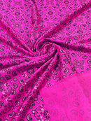 Bandana Spandex Print Fabrics - Hot Pink - Bandana Design Stretch Spandex Fabric By Yard