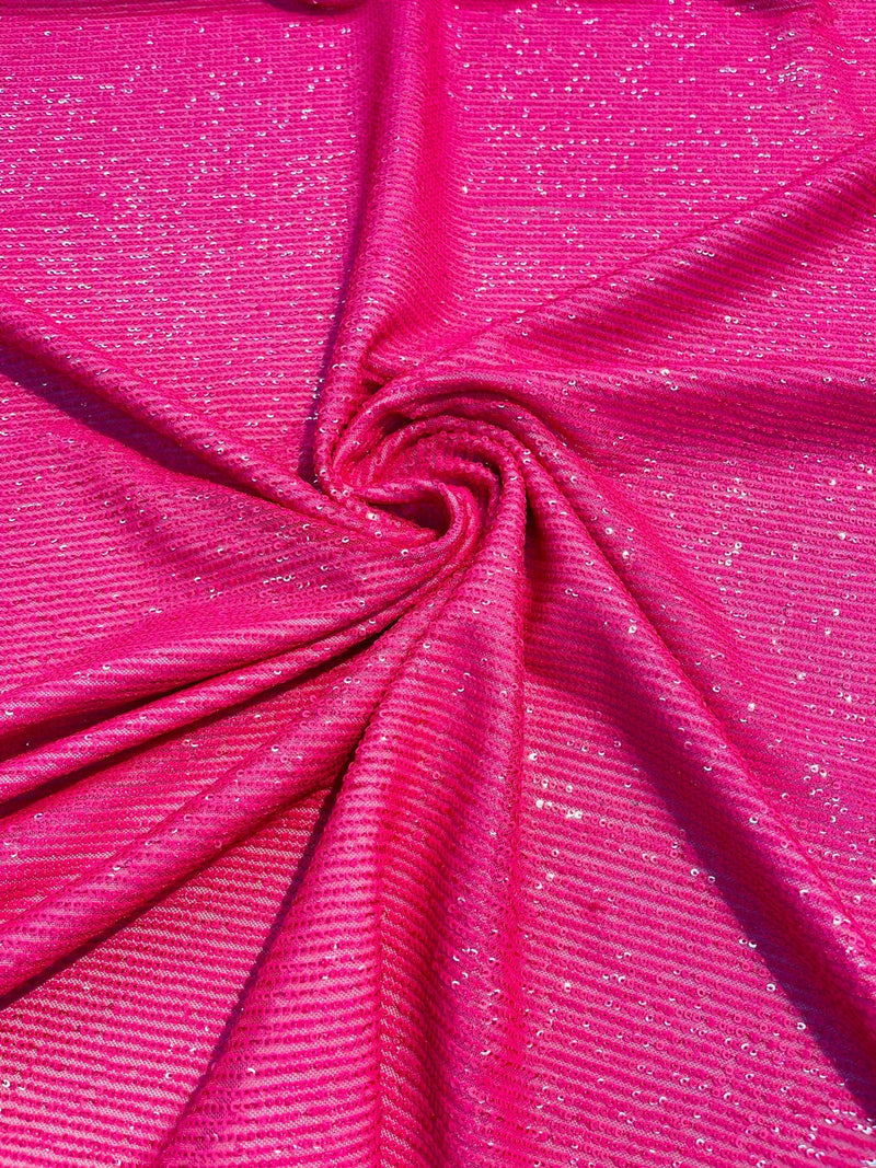 Mille Stripe Spandex Sequins - Hot Pink - 4 Way Stretch Lace Spandex Mesh Sold By Yard