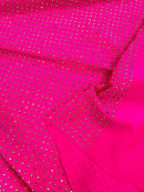 Rhinestones Solid Color Fabric - Hot Pink - 4 Way Stretch Soft Solid Fabric with Crystal RhineStones Sold by Yard