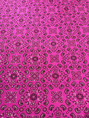 Bandana Spandex Print Fabrics - Hot Pink - Bandana Design Stretch Spandex Fabric By Yard
