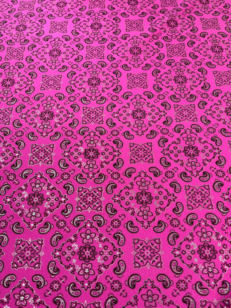 Bandana Spandex Print Fabrics - Hot Pink - Bandana Design Stretch Spandex Fabric By Yard