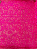 Heart Shape Sequins Fabric - Hot Pink - 4 Way Stretch Sequins Damask Fabric By Yard