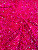 58/60" Velvet Sequins Stretch Fabric - Hot Pink Iridescent - Velvet Sequins 2 Way Stretch Sold By Yard