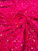 58/60" Velvet Sequins Stretch Fabric - Hot Pink Iridescent - Velvet Sequins 2 Way Stretch Sold By Yard