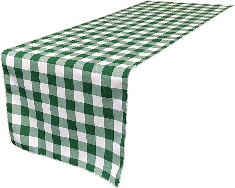 12" Checkered Table Runner - Hunter Green / White - Plaid Polyester Poplin Checkered Table Runner