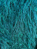 Metallic Fringe Eyelash / Feather - Hunter Green - Embroidered Fabric with Hanging Details 2 Way Stretch By Yard