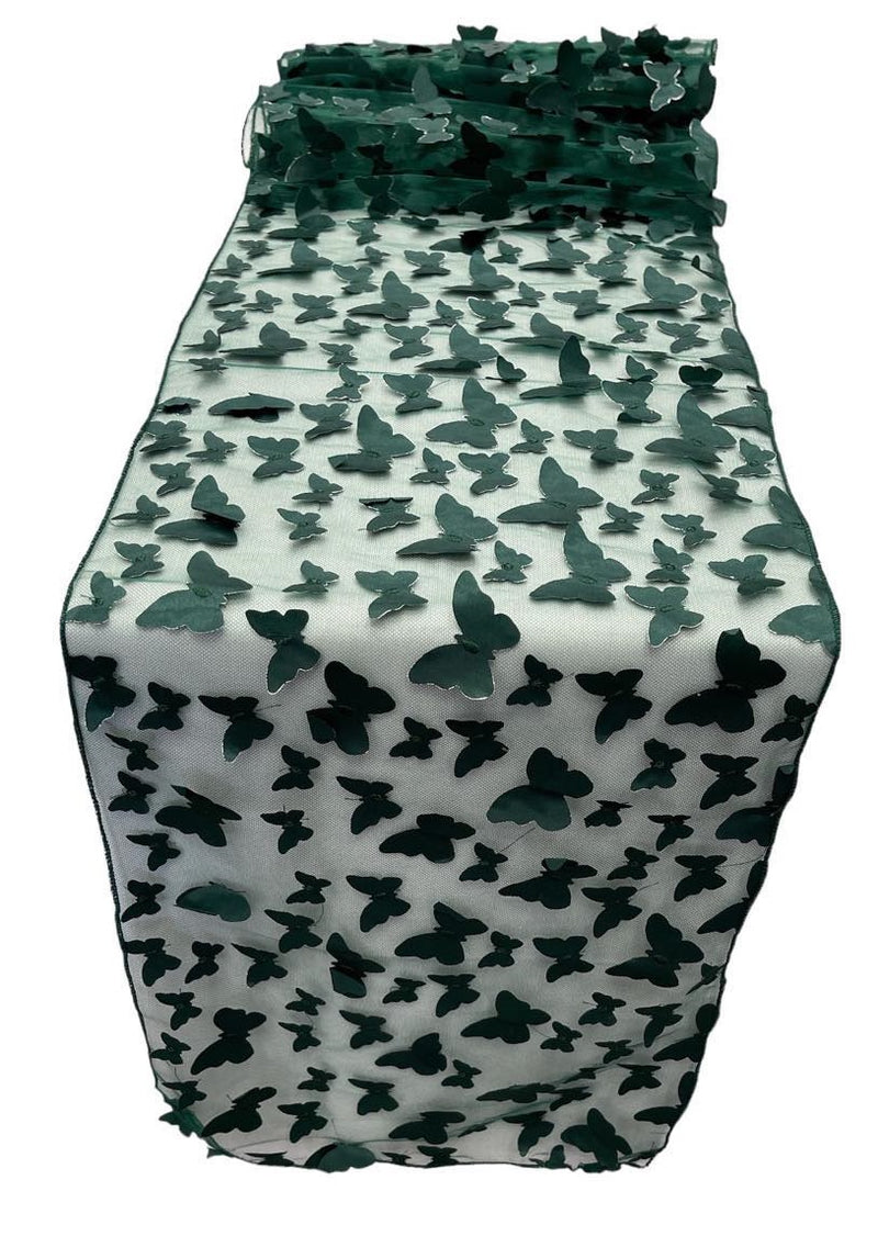 3D Butterfly Table Runner - Hunter Green - 12" x 90" 3D Butterfly Mesh Runner