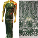 Floral Star Leaf Design - Hunter Green - 4 Way Stretch Sequin Floral Design on Mesh By Yard