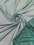 Power Mesh Polyester Rhinestones Fabric - Hunter Green - 4 Way Stretch Mesh Fabric Sold by Yard