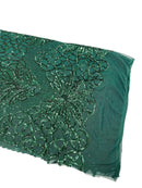 Floral Star Leaf Design - Hunter Green - 4 Way Stretch Sequin Floral Design on Mesh By Yard