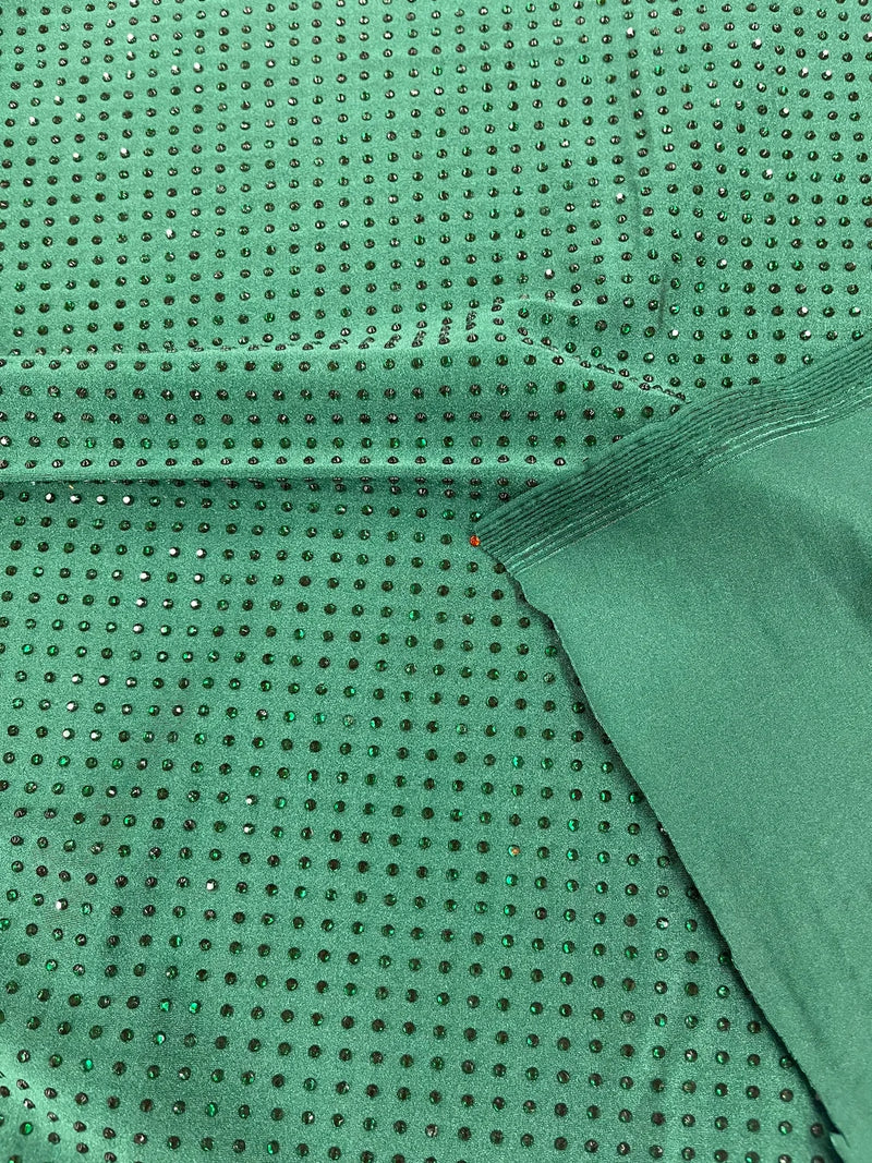 Rhinestones Solid Color Fabric - Hunter Green - 4 Way Stretch Soft Solid Fabric with Crystal RhineStones Sold by Yard