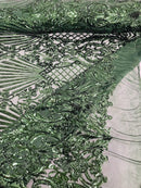 Damask Geometric Sequins - Hunter Green - 4 Way Stretch Sequins Design Sold By Yard