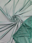 Power Mesh Polyester Rhinestones Fabric - Hunter Green - 4 Way Stretch Mesh Fabric Sold by Yard